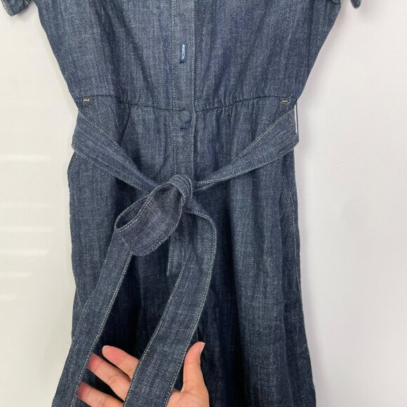 J. Crew Short sleeve tie waist button up Denim Dress Belted Midi Size 8 Dark - Picture 6 of 12